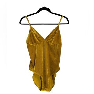 Miss Love Gold Ribbed V-Neckline Bodysuit with Adjustable Straps